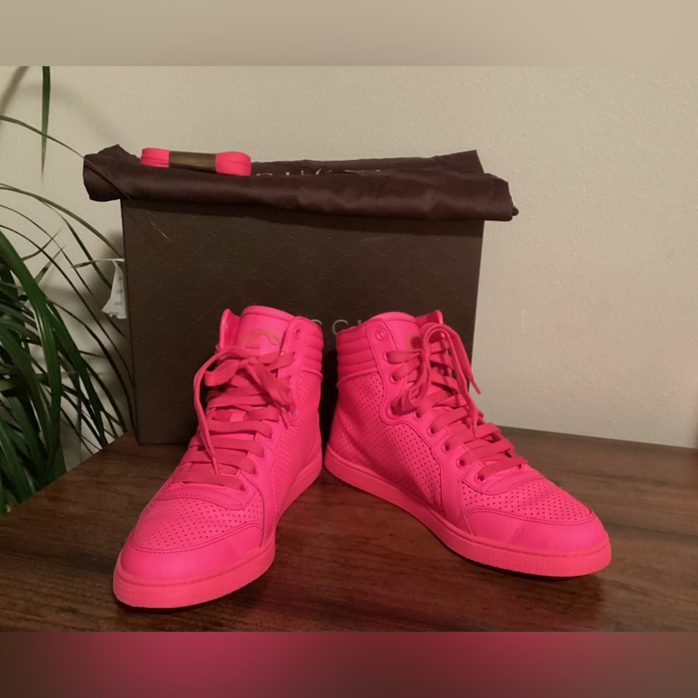 Gucci Leather GG Coda High Top Sneakers Hot Pink, Sz 39,5